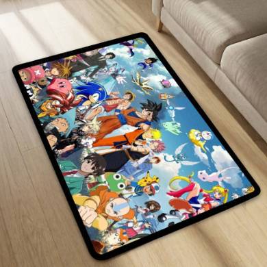 Anime Multiverse Crossover Floor Mat | Iconic Anime Characters Collage Rug | Anti-Slip 3mm Absorbent Floor Mat for Gaming Room, Bedroom & Otaku Setup
