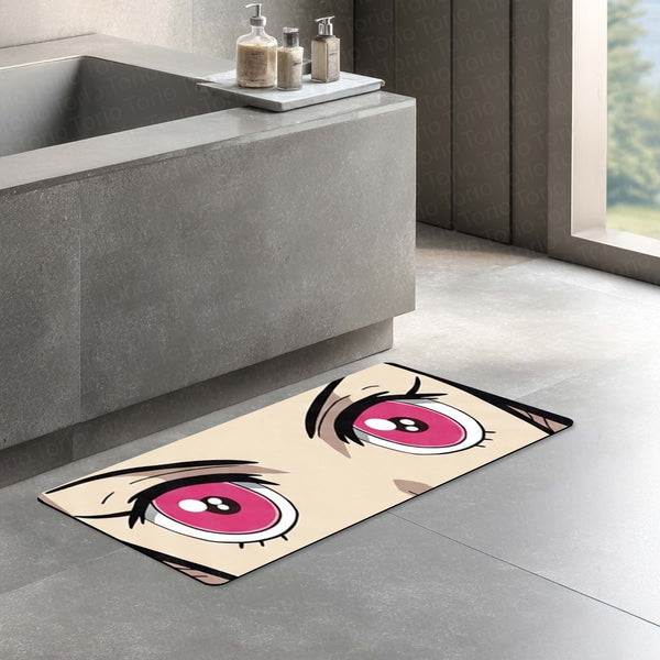 Anime Pink Eyes Floor Mat | Cute Kawaii Anime Eye Art Rug | Anti-Slip 3mm Absorbent Floor Mat for Bedroom, Gaming Room, Bathroom & Otaku Decor