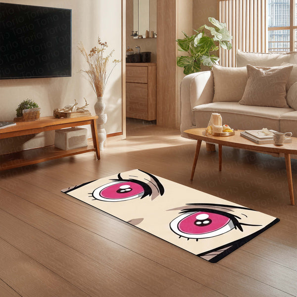 Anime Pink Eyes Floor Mat | Cute Kawaii Anime Eye Art Rug | Anti-Slip 3mm Absorbent Floor Mat for Bedroom, Gaming Room, Bathroom & Otaku Decor