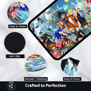 Anime Multiverse Crossover Floor Mat | Iconic Anime Characters Collage Rug | Anti-Slip 3mm Absorbent Floor Mat for Gaming Room, Bedroom & Otaku Setup
