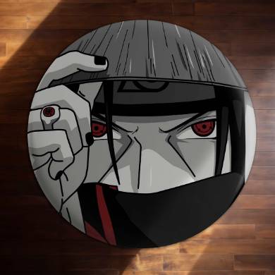 Itachi Uchiha Sharingan Circular Floor Mat (3 mm Thick) | Anti-Slip Printed Round Anime Floor Rug for Bedroom, Gaming Room & Otaku Decor | TORIO