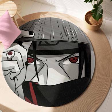 Itachi Uchiha Sharingan Circular Floor Mat (3 mm Thick) | Anti-Slip Printed Round Anime Floor Rug for Bedroom, Gaming Room & Otaku Decor | TORIO