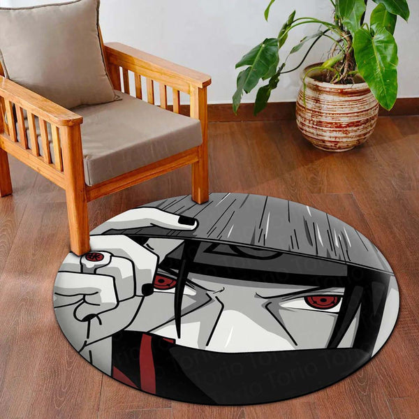 Itachi Uchiha Sharingan Circular Floor Mat (3 mm Thick) | Anti-Slip Printed Round Anime Floor Rug for Bedroom, Gaming Room & Otaku Decor | TORIO