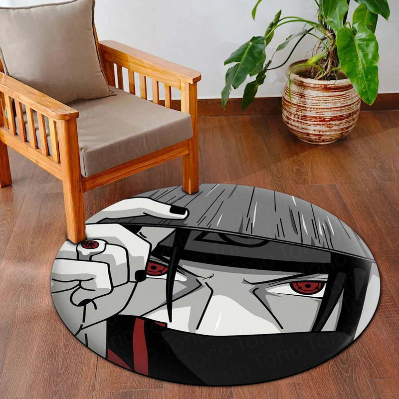 Itachi Uchiha Sharingan Circular Floor Mat (3 mm Thick) | Anti-Slip Printed Round Anime Floor Rug for Bedroom, Gaming Room & Otaku Decor | TORIO