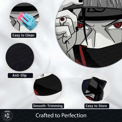 Itachi Uchiha Sharingan Circular Floor Mat (3 mm Thick) | Anti-Slip Printed Round Anime Floor Rug for Bedroom, Gaming Room & Otaku Decor | TORIO