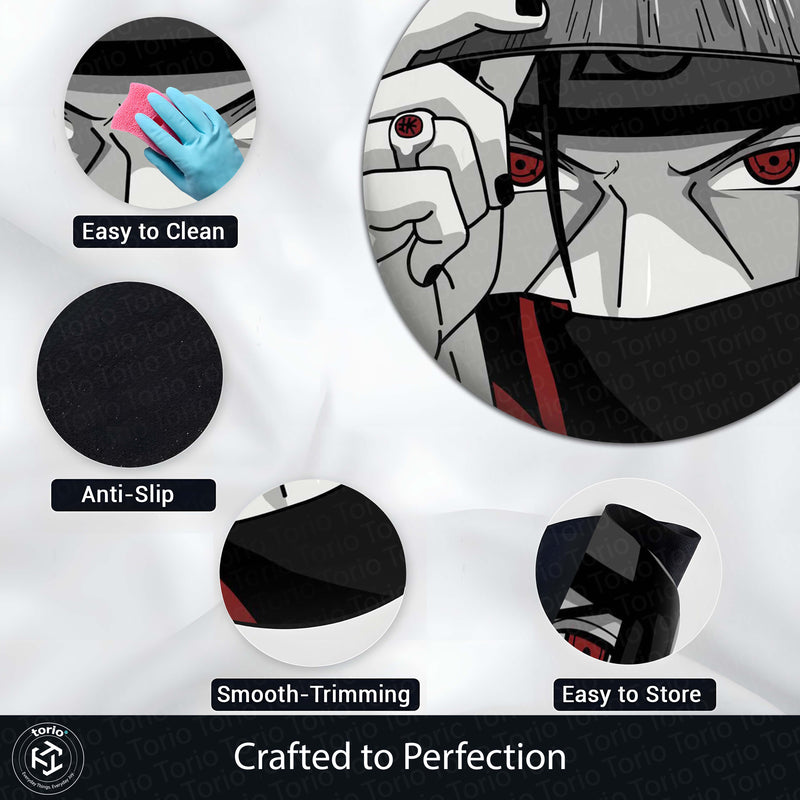 Itachi Uchiha Sharingan Circular Floor Mat (3 mm Thick) | Anti-Slip Printed Round Anime Floor Rug for Bedroom, Gaming Room & Otaku Decor | TORIO