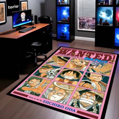 One Piece Anime Floor Mat | Eiichiro Oda Manga Collage Rug | Anti-Slip 3mm Absorbent Floor Mat for Gaming Room, Bedroom & Anime Fan Cave