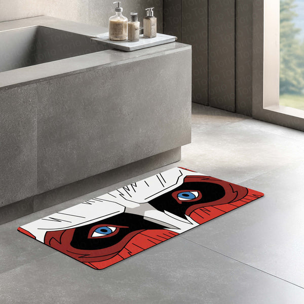 Masked Anime Eyes Floor Mat | Intense Red & Black Anime Eye Art Rug | Anti-Slip 3mm Absorbent Floor Mat for Gaming Room, Bedroom, Studio & Otaku Decor