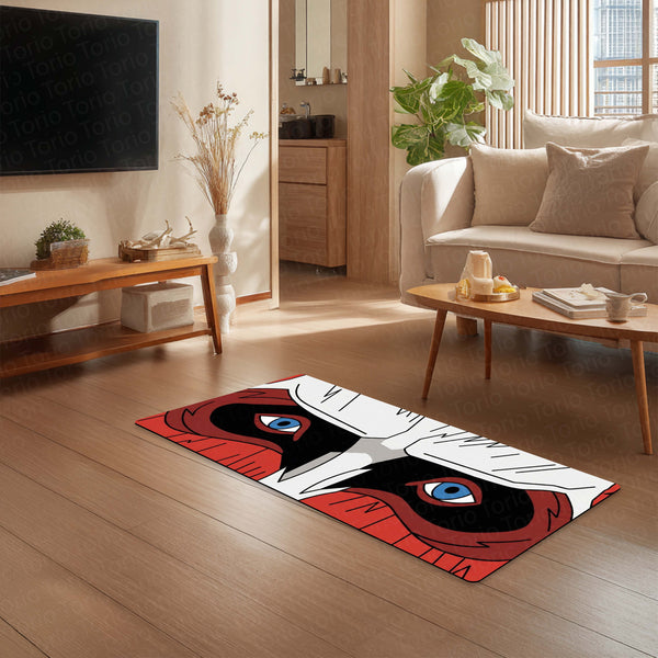 Masked Anime Eyes Floor Mat | Intense Red & Black Anime Eye Art Rug | Anti-Slip 3mm Absorbent Floor Mat for Gaming Room, Bedroom, Studio & Otaku Decor