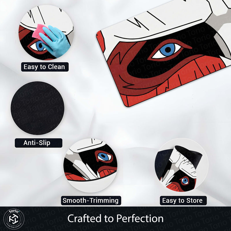 Masked Anime Eyes Floor Mat | Intense Red & Black Anime Eye Art Rug | Anti-Slip 3mm Absorbent Floor Mat for Gaming Room, Bedroom, Studio & Otaku Decor