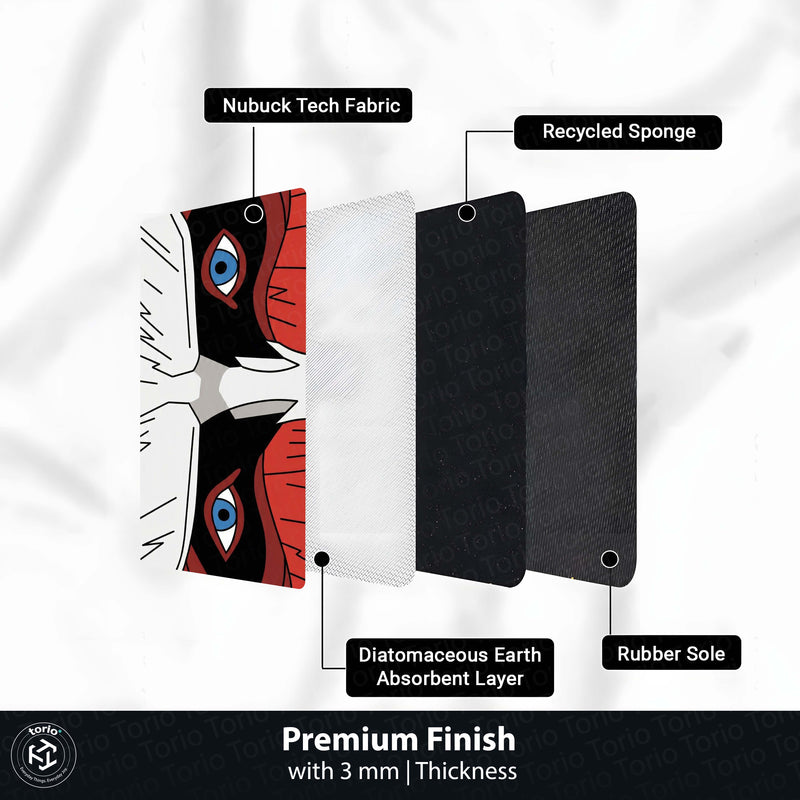 Masked Anime Eyes Floor Mat | Intense Red & Black Anime Eye Art Rug | Anti-Slip 3mm Absorbent Floor Mat for Gaming Room, Bedroom, Studio & Otaku Decor