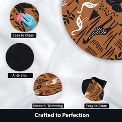 Safari Animal Pattern Round Area Rug | Brown Wildlife Print Circular Floor Mat | Elephant Giraffe Bird Nature Theme Carpet for Living Room, Bedroom & Kids Room Decor