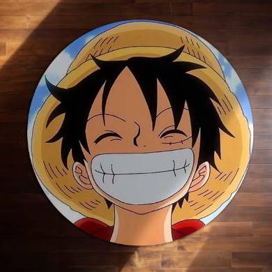 Monkey D. Luffy Smiling Face Circular Floor Mat (3 mm Thick) | One Piece Anime Round Rug for Bedroom, Gaming Room & Otaku Decor | TORIO