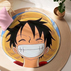 Monkey D. Luffy Smiling Face Circular Floor Mat (3 mm Thick) | One Piece Anime Round Rug for Bedroom, Gaming Room & Otaku Decor | TORIO