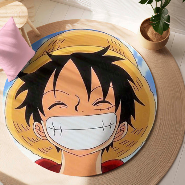 Monkey D. Luffy Smiling Face Circular Floor Mat (3 mm Thick) | One Piece Anime Round Rug for Bedroom, Gaming Room & Otaku Decor | TORIO