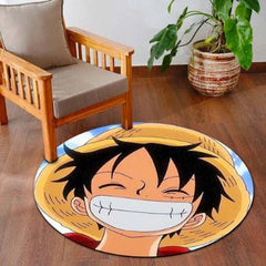 Monkey D. Luffy Smiling Face Circular Floor Mat (3 mm Thick) | One Piece Anime Round Rug for Bedroom, Gaming Room & Otaku Decor | TORIO