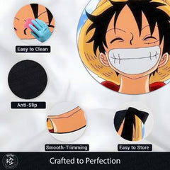 Monkey D. Luffy Smiling Face Circular Floor Mat (3 mm Thick) | One Piece Anime Round Rug for Bedroom, Gaming Room & Otaku Decor | TORIO