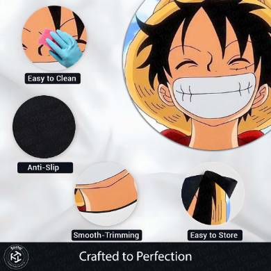 Monkey D. Luffy Smiling Face Circular Floor Mat (3 mm Thick) | One Piece Anime Round Rug for Bedroom, Gaming Room & Otaku Decor | TORIO