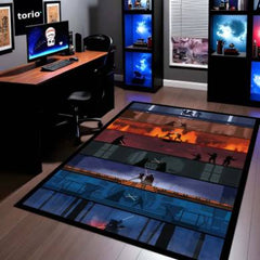 Anime Ninja Silhouette Floor Mat | Cinematic Samurai Battle Scene Rug | Anti-Slip 3mm Absorbent Floor Mat for Gaming Room, Bedroom & Otaku Setup