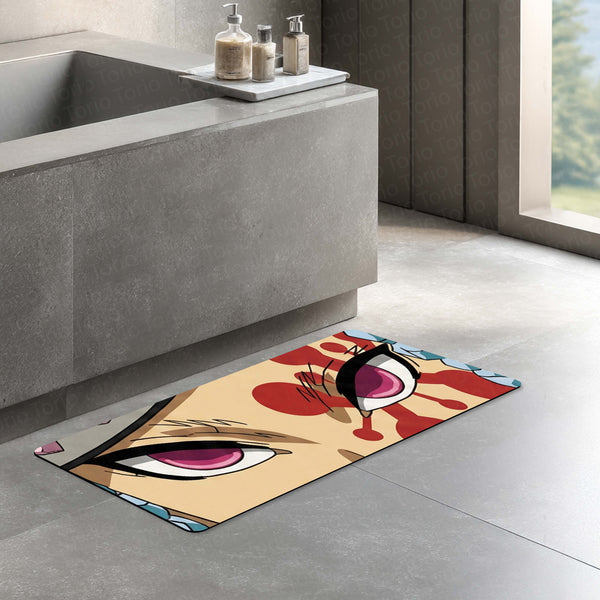 Demon Slayer Akaza Eyes Floor Mat | Kimetsu no Yaiba Upper Moon Anime Rug | Anti-Slip 3mm Absorbent Floor Mat for Bathroom, Bedroom, Gaming Room & Otaku Decor