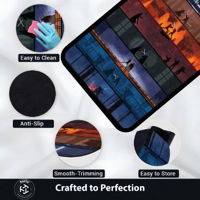 Anime Ninja Silhouette Floor Mat | Cinematic Samurai Battle Scene Rug | Anti-Slip 3mm Absorbent Floor Mat for Gaming Room, Bedroom & Otaku Setup