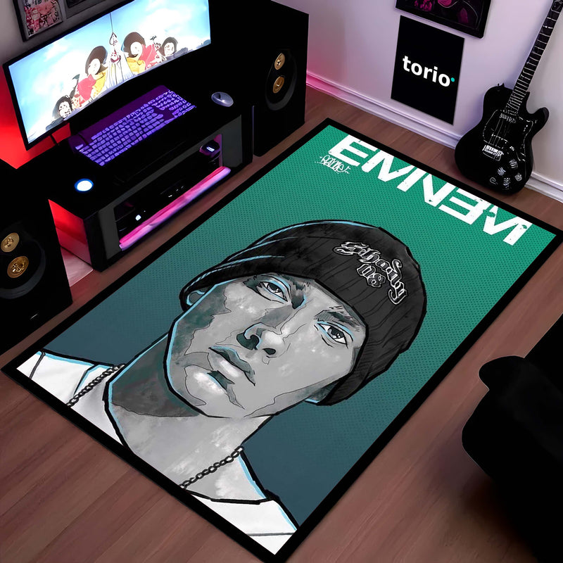 Eminem Portrait Area Flat Rug | Slim Shady Rap Music Artist Rug | Hip-Hop Room Decor | Premium Gaming & Bedroom Rug