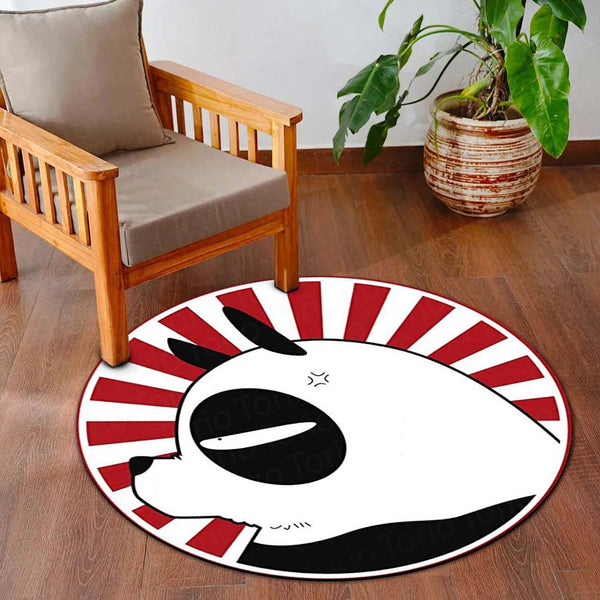 Cute Panda Circular Floor Mat (3 mm Thick) | Minimal Panda Round Rug with Red Sunburst Design for Bedroom, Kids Room & Modern Home Decor | TORIO