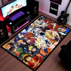Anime Legends Crossover Floor Mat | Naruto Goku Luffy Ichigo Collage Rug | Anti-Slip 3mm Absorbent Floor Mat for Gaming Room, Bedroom & Otaku Setup