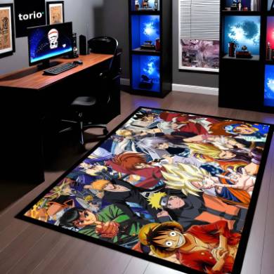 Anime Legends Crossover Floor Mat | Naruto Goku Luffy Ichigo Collage Rug | Anti-Slip 3mm Absorbent Floor Mat for Gaming Room, Bedroom & Otaku Setup