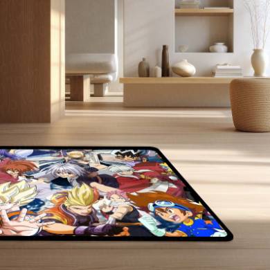 Anime Legends Crossover Floor Mat | Naruto Goku Luffy Ichigo Collage Rug | Anti-Slip 3mm Absorbent Floor Mat for Gaming Room, Bedroom & Otaku Setup