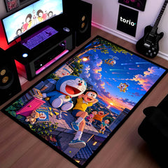 Doraemon & Friends Adventure Area Flat Rug | Doraemon Anime Rug | Nobita Cartoon Room Decor | Premium Gaming & Bedroom Rug