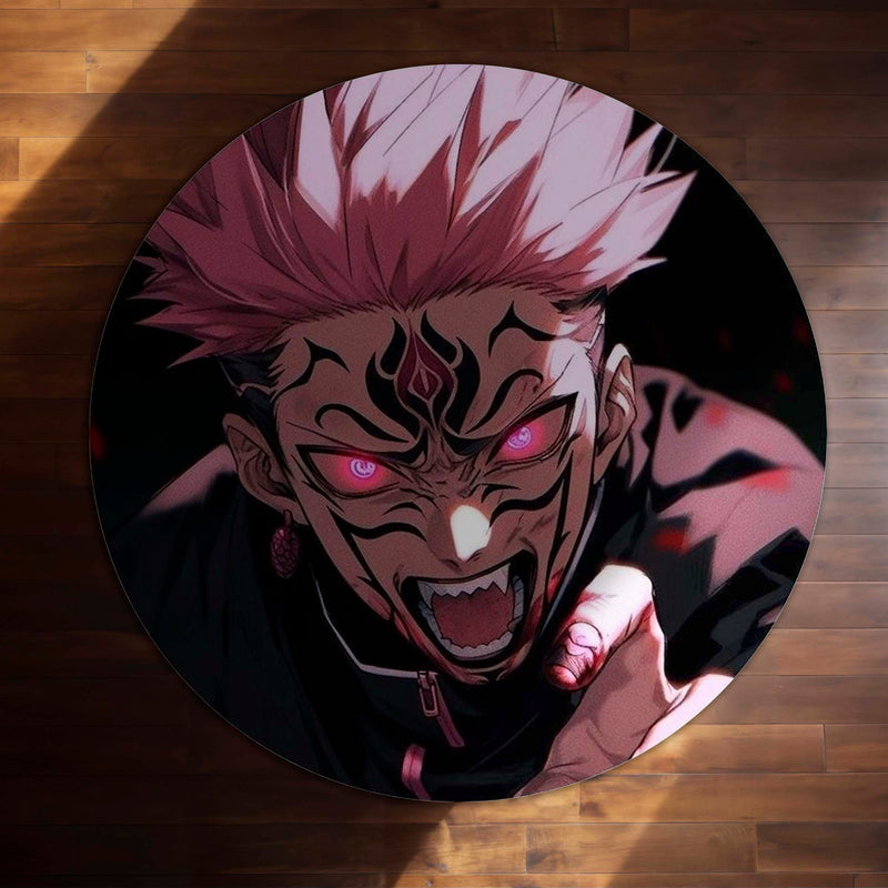 Ryomen Sukuna Anime Circular Floor Mat (3 mm Thick) | Jujutsu Kaisen Cursed King Round Rug with Dark Aura Design for Gaming Room, Bedroom & Otaku Decor | TORIO