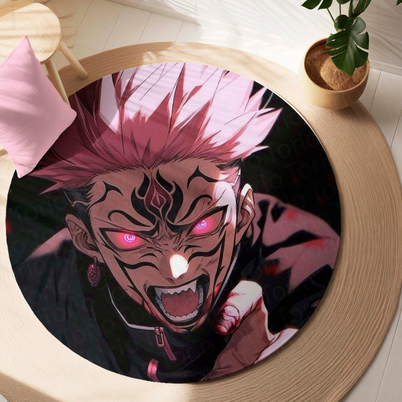 Ryomen Sukuna Anime Circular Floor Mat (3 mm Thick) | Jujutsu Kaisen Cursed King Round Rug with Dark Aura Design for Gaming Room, Bedroom & Otaku Decor | TORIO