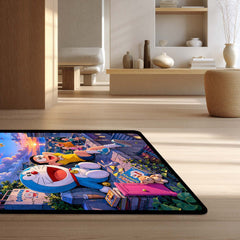 Doraemon & Friends Adventure Area Flat Rug | Doraemon Anime Rug | Nobita Cartoon Room Decor | Premium Gaming & Bedroom Rug