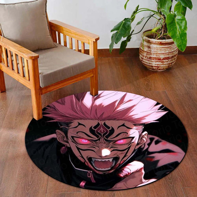 Ryomen Sukuna Anime Circular Floor Mat (3 mm Thick) | Jujutsu Kaisen Cursed King Round Rug with Dark Aura Design for Gaming Room, Bedroom & Otaku Decor | TORIO
