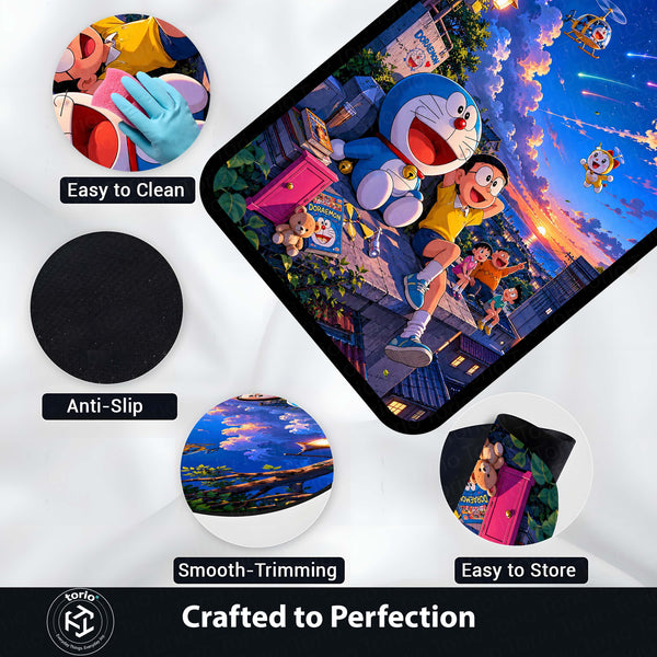 Doraemon & Friends Adventure Area Flat Rug | Doraemon Anime Rug | Nobita Cartoon Room Decor | Premium Gaming & Bedroom Rug