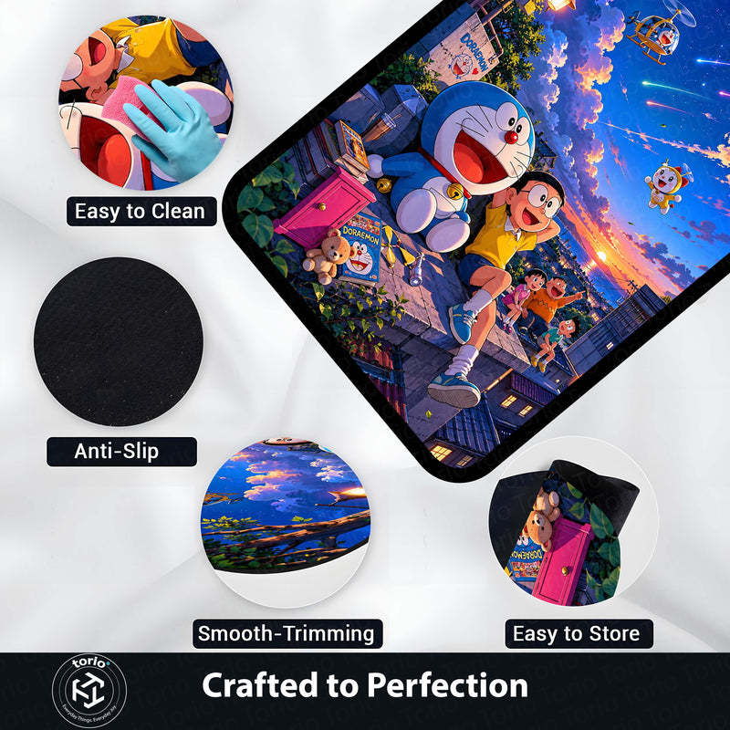 Doraemon & Friends Adventure Area Flat Rug | Doraemon Anime Rug | Nobita Cartoon Room Decor | Premium Gaming & Bedroom Rug