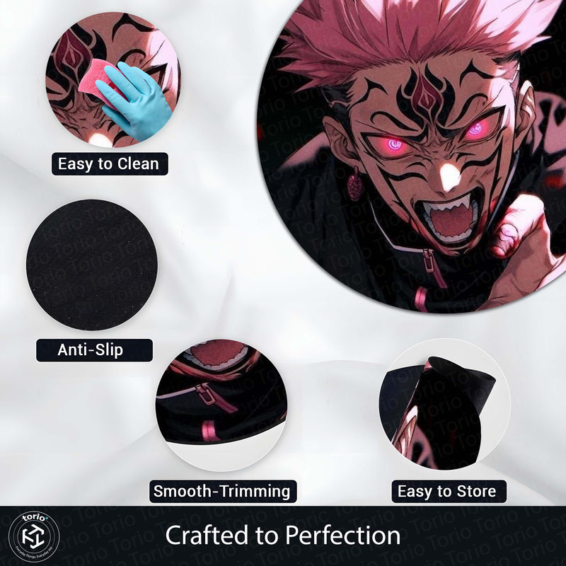 Ryomen Sukuna Anime Circular Floor Mat (3 mm Thick) | Jujutsu Kaisen Cursed King Round Rug with Dark Aura Design for Gaming Room, Bedroom & Otaku Decor | TORIO