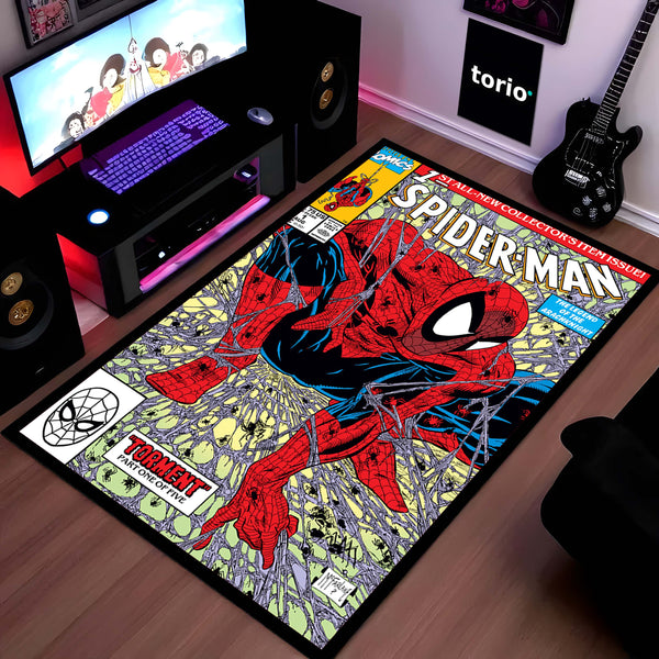 Spider-Man Comic Floor Mat | Marvel Superhero Wall-to-Floor Rug | Anti-Slip 3mm Absorbent Gaming Room & Bedroom Floor Mat