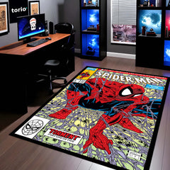 Spider-Man Comic Floor Mat | Marvel Superhero Wall-to-Floor Rug | Anti-Slip 3mm Absorbent Gaming Room & Bedroom Floor Mat