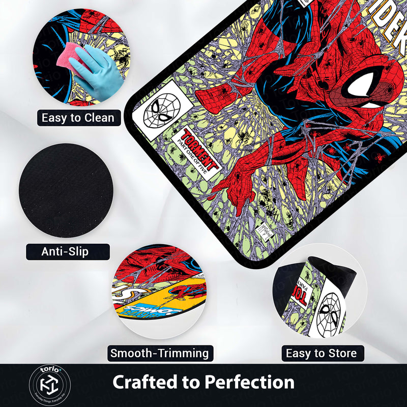 Spider-Man Comic Floor Mat | Marvel Superhero Wall-to-Floor Rug | Anti-Slip 3mm Absorbent Gaming Room & Bedroom Floor Mat