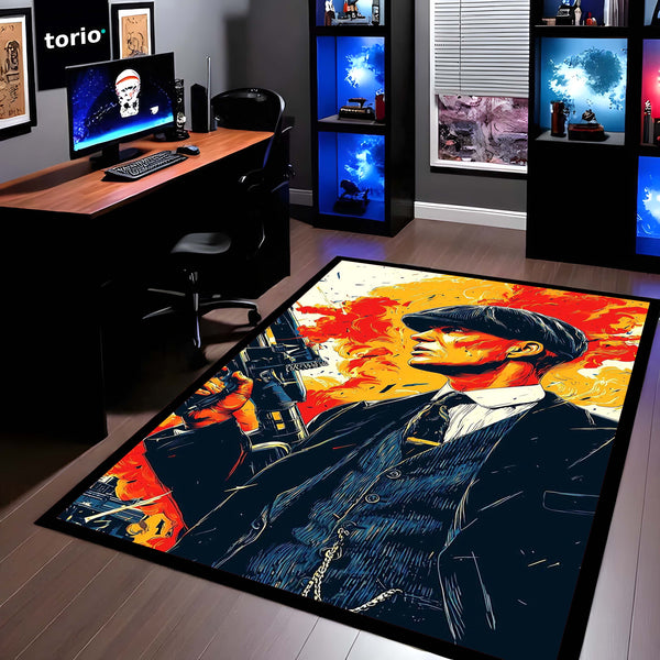 Peaky Blinders Tommy Shelby Fire Art Area Flat Rug | Vintage British Gangster Area Flat Rug | Premium Cinematic Gaming & Living Room Decor Rug