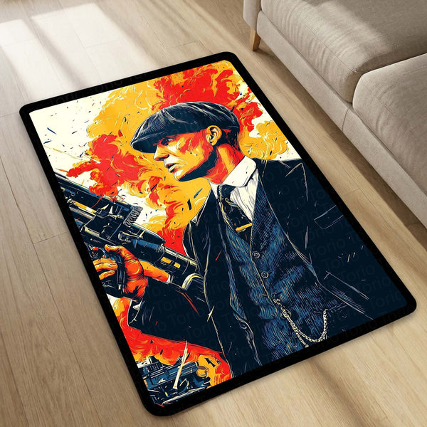 Peaky Blinders Tommy Shelby Fire Art Area Flat Rug | Vintage British Gangster Area Flat Rug | Premium Cinematic Gaming & Living Room Decor Rug