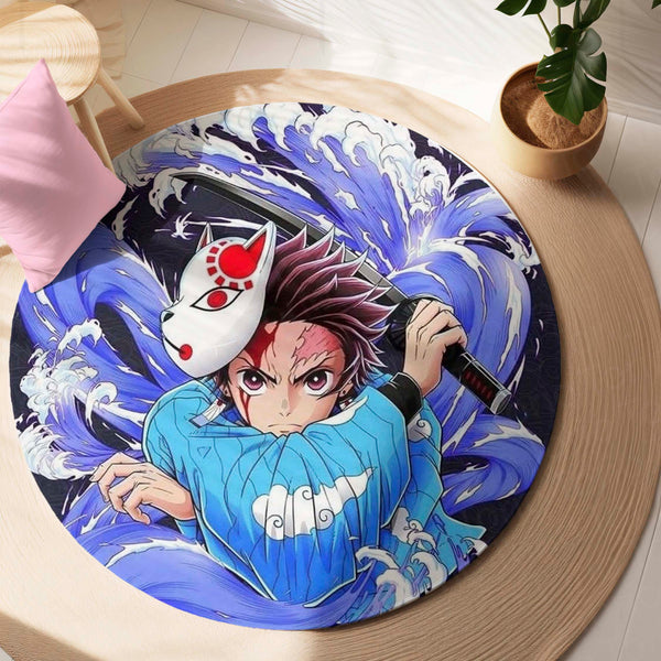 Tanjiro Kamado Demon Slayer Circular Floor Mat (3 mm Thick) | Anime Inspired Round Rug for Gaming Room, Bedroom & Otaku Decor | TORIO (Copy)