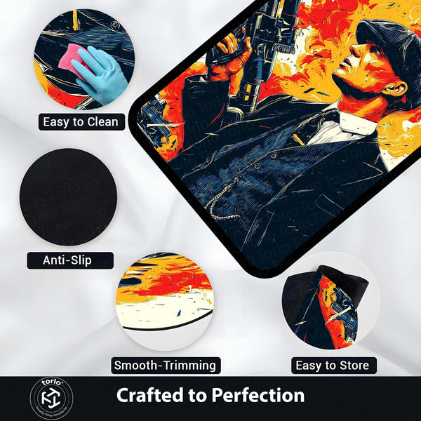 Peaky Blinders Tommy Shelby Fire Art Area Flat Rug | Vintage British Gangster Area Flat Rug | Premium Cinematic Gaming & Living Room Decor Rug