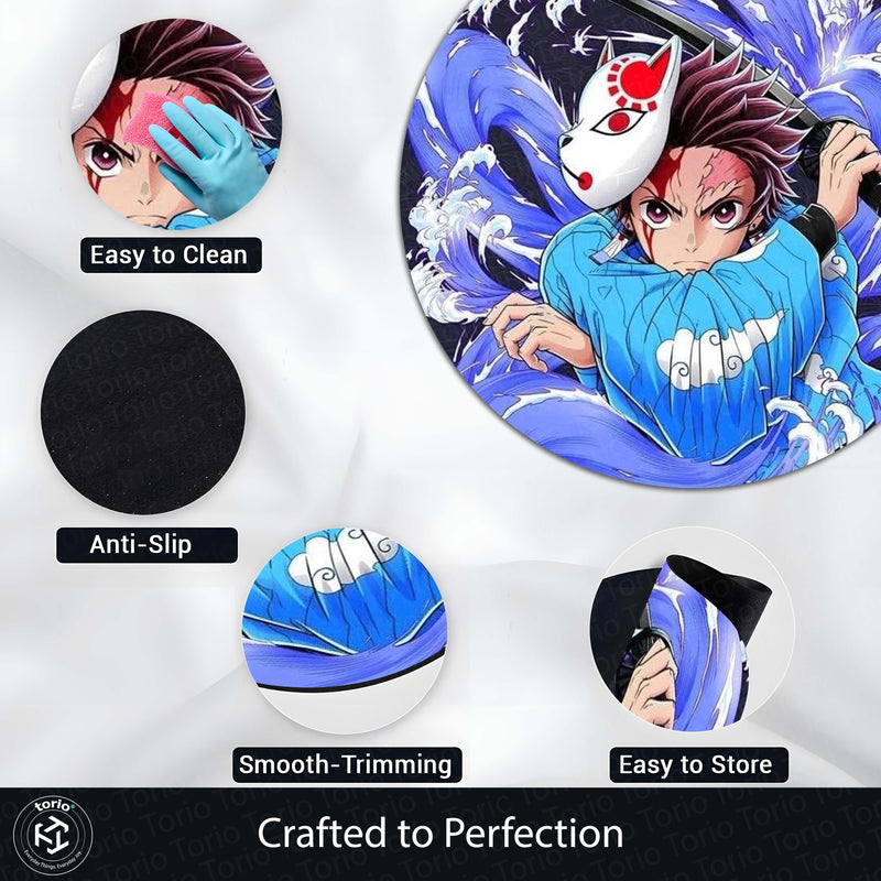 Tanjiro Kamado Demon Slayer Circular Floor Mat (3 mm Thick) | Anime Inspired Round Rug for Gaming Room, Bedroom & Otaku Decor | TORIO (Copy)