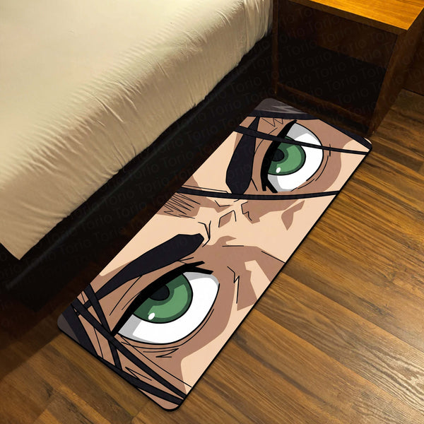Anime Warrior Green Eyes Floor Mat | Intense Anime Eye Art Rug | Anti-Slip 3mm Absorbent Floor Mat for Bedroom, Gaming Room, Bathroom & Otaku Decor