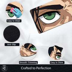 Anime Warrior Green Eyes Floor Mat | Intense Anime Eye Art Rug | Anti-Slip 3mm Absorbent Floor Mat for Bedroom, Gaming Room, Bathroom & Otaku Decor