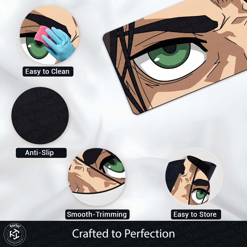 Anime Warrior Green Eyes Floor Mat | Intense Anime Eye Art Rug | Anti-Slip 3mm Absorbent Floor Mat for Bedroom, Gaming Room, Bathroom & Otaku Decor