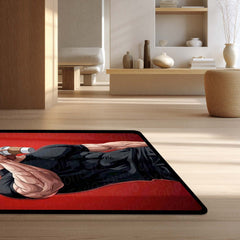 Anime Muscle Coffee Aesthetic Area Flat Rug | Gym Anime Character Rug | Fitness Room Decor | Premium Gaming & Bedroom Rug